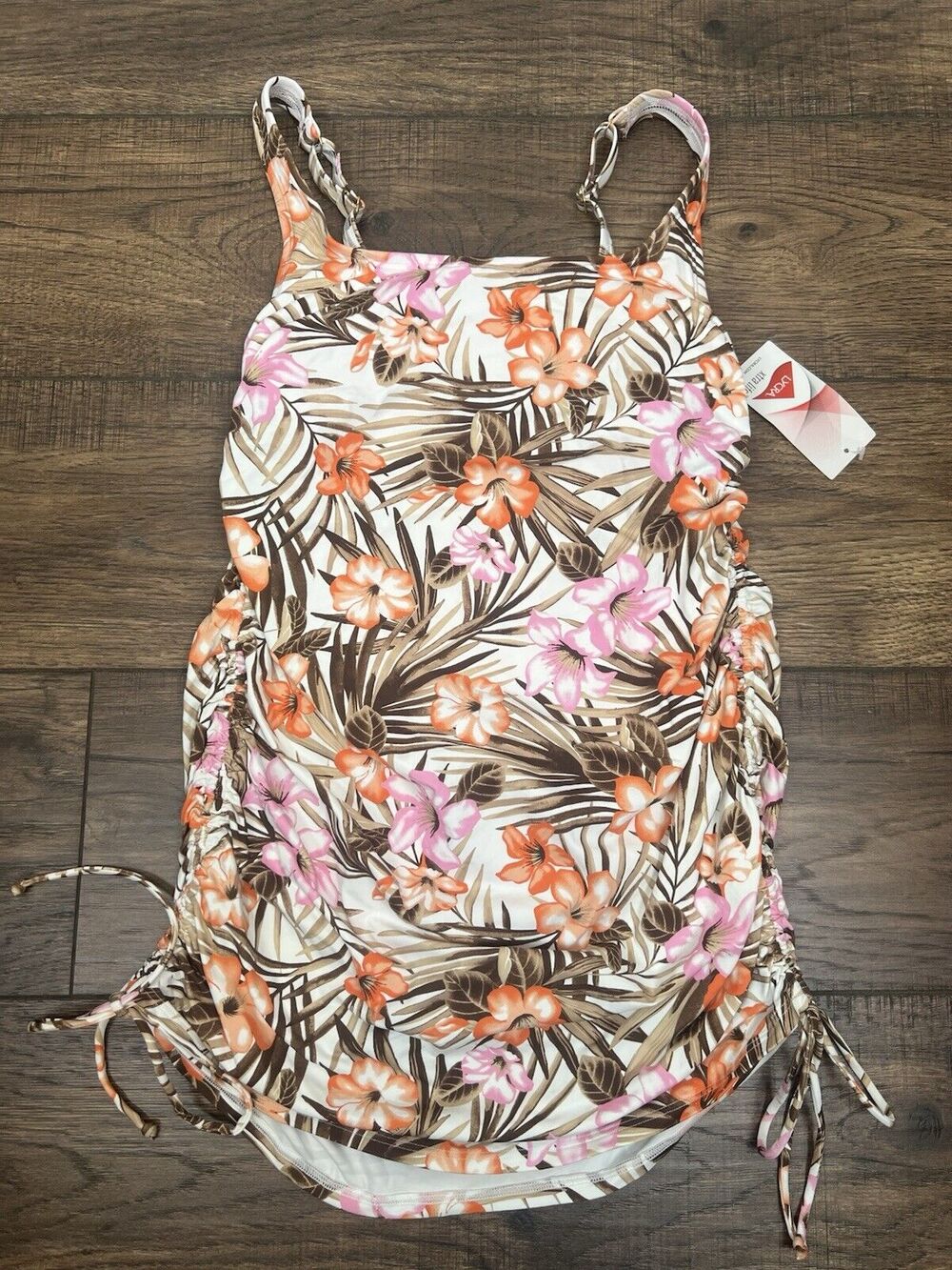 Lands' End Floral Skirted Front One Piece Swimsuit White Orange Sz 4 NWT